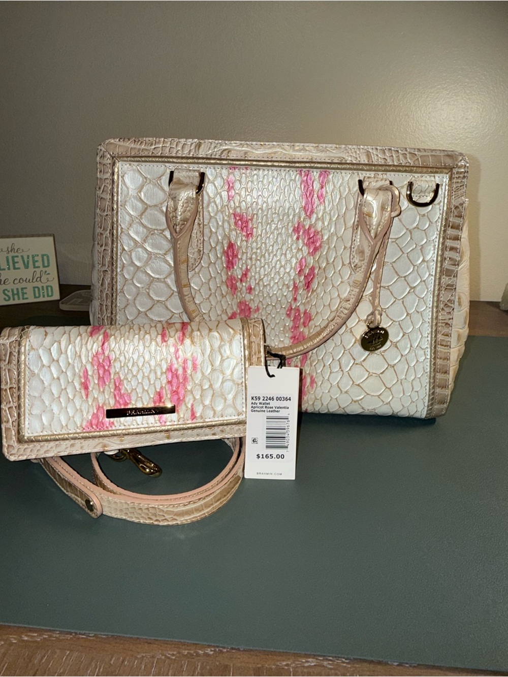 FIRM PRICE Brahmin Small Finley Apricot Rose w NWT Ady Wallet